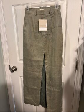 😍Parentezi “Sahari” Linen Front-Slit Maxi Skirt in Sage Green size XS